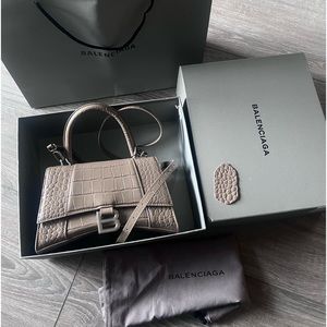 balenciaga hourglass bag crocodile small mink gray